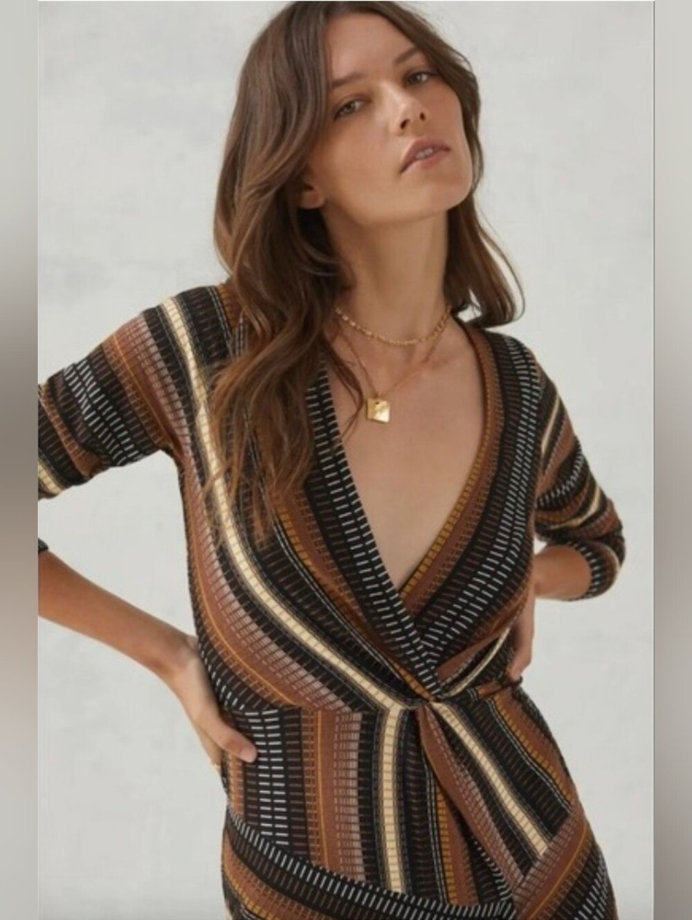 Maeve Anthropologie Striped Wrap Midi Dress Size XS Black Motif,Nwot